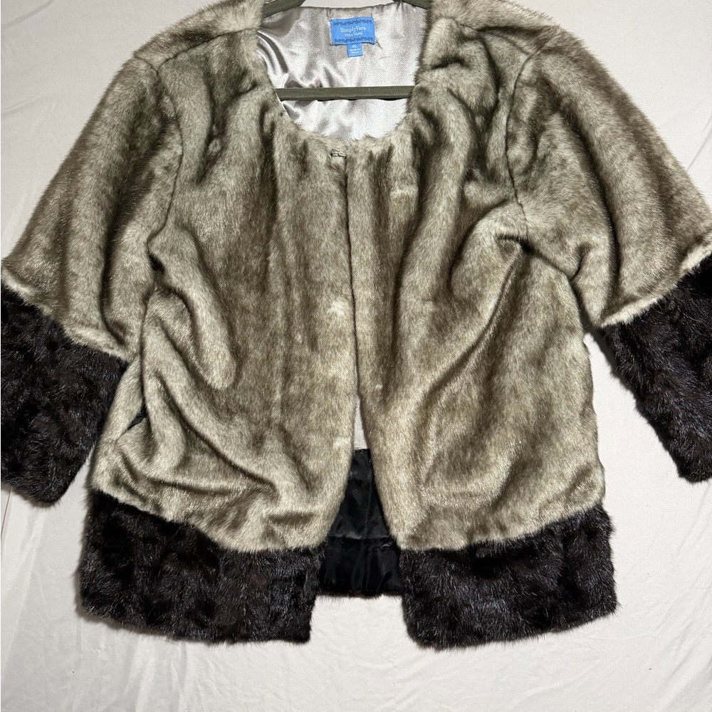 vera wang simplyvera grey gray faux fur coat jacket,β women's xl #1521
